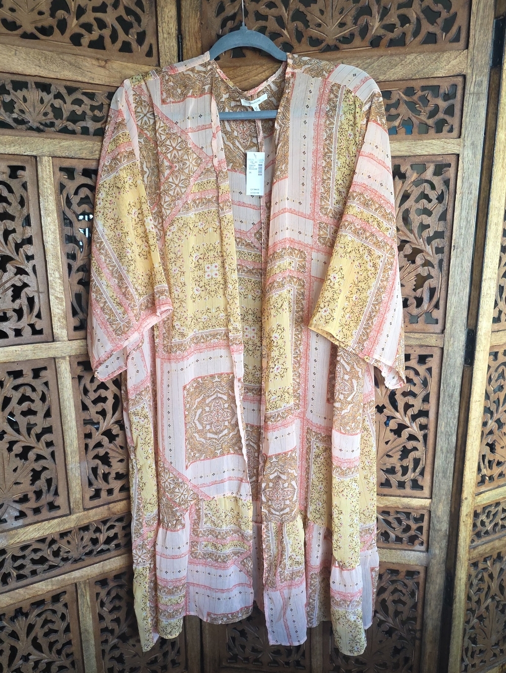 Maurices Patchwork Kimono Dress in Pink and Mustard
